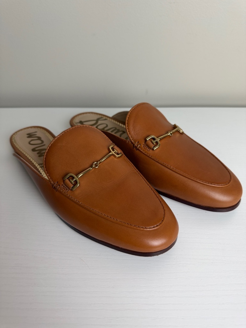 Sam Edelman Tan Leather Horsebit Backless Mules